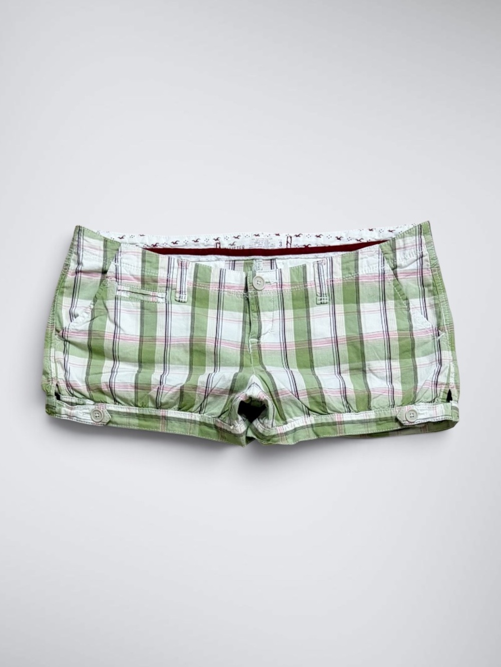 Vintage Hollister Sage Green Plaid Low Rise Micro Mini Shorts